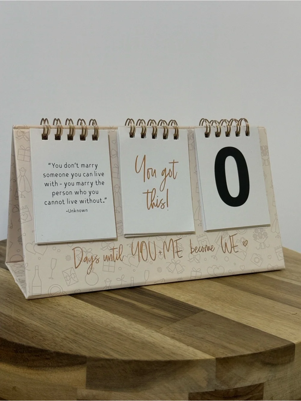 Wedding Countdown Desk Calendar - Cream and Rose Gold